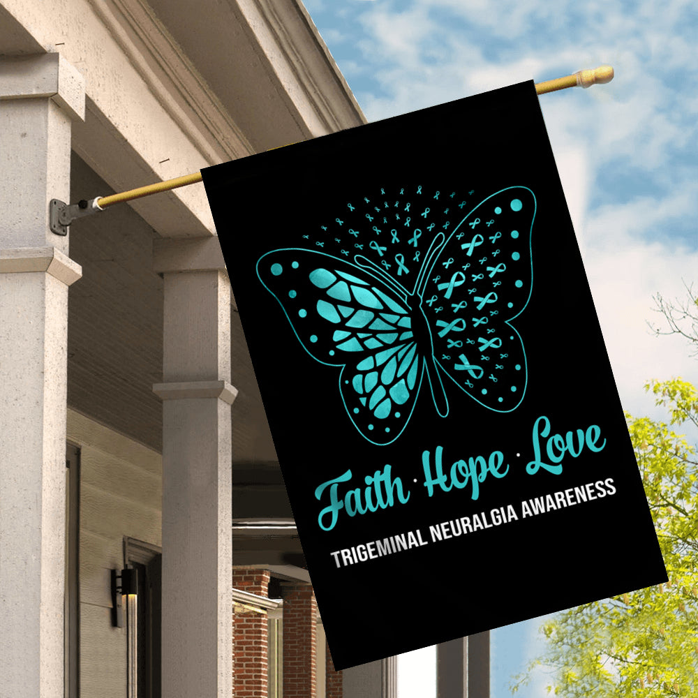 Faith Hope Love Butterfly Trigeminal Neuralgia Awareness Flag Teal Ribbon Flag | Teecentury.com