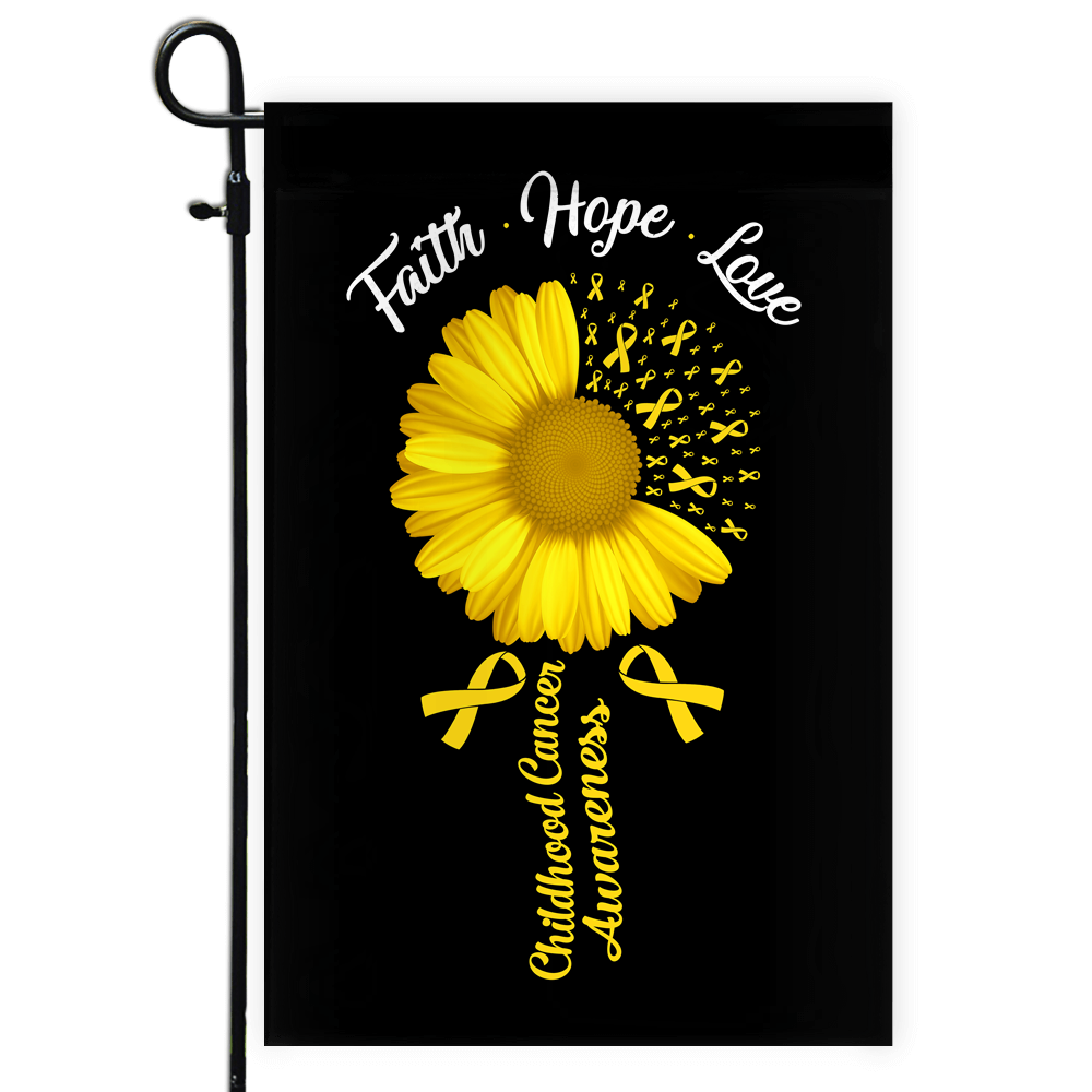 Faith Hope Love Childhood Cancer Awareness Flag Daisy Flower Gold Ribbon Flag | Teecentury.com