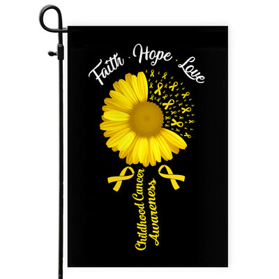 Faith Hope Love Childhood Cancer Awareness Flag Daisy Flower Gold Ribbon Flag | Teecentury.com