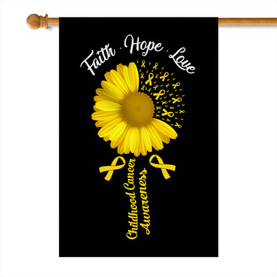 Faith Hope Love Childhood Cancer Awareness Flag Daisy Flower Gold Ribbon Flag | Teecentury.com