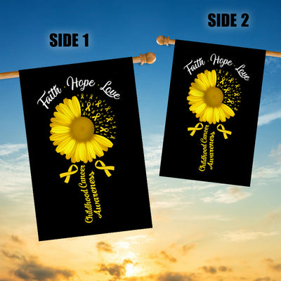 Faith Hope Love Childhood Cancer Awareness Flag Daisy Flower Gold Ribbon Flag | Teecentury.com