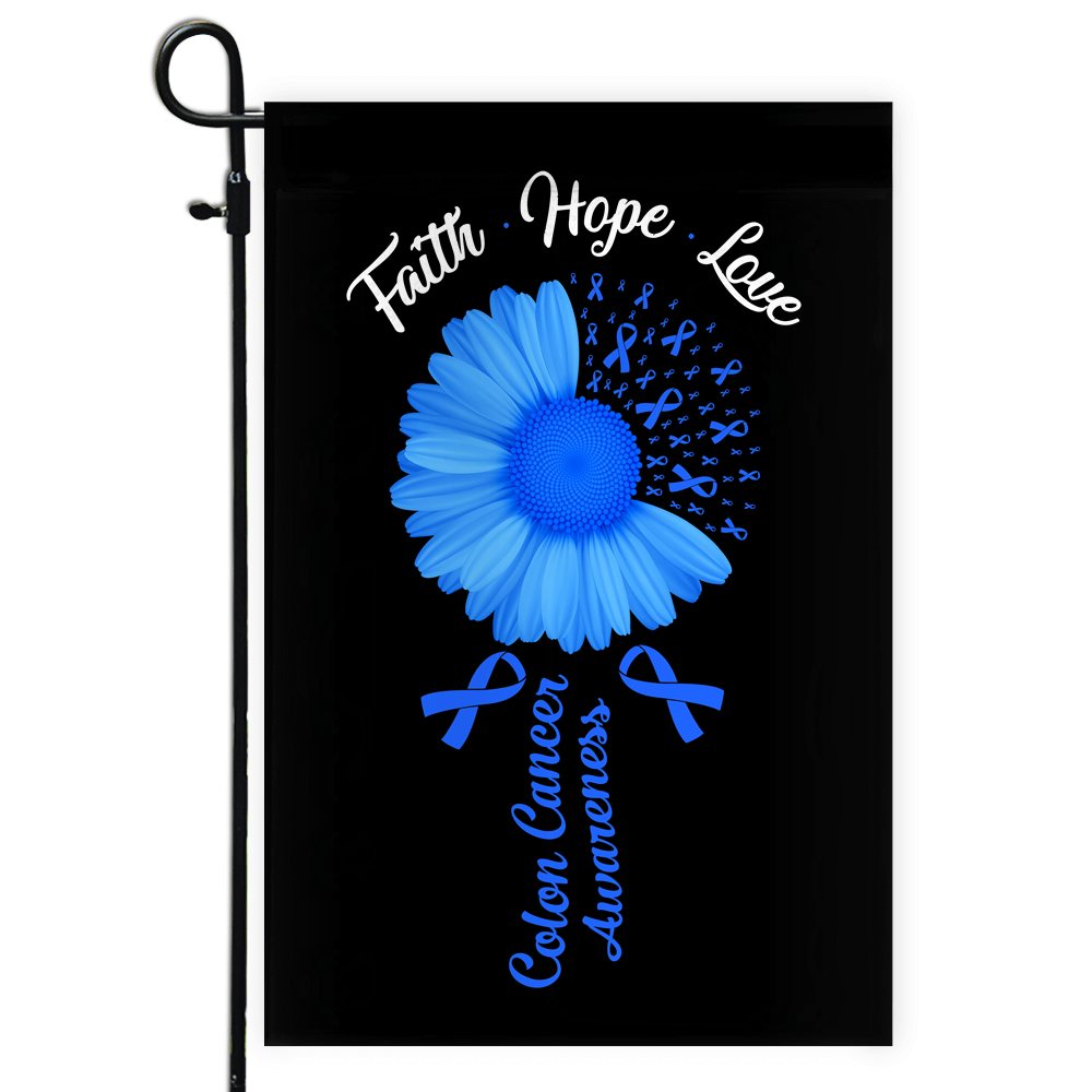 Faith Hope Love Colon Cancer Awareness Flag Daisy Flower Blue Ribbon Flag | Teecentury.com