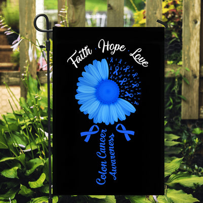 Faith Hope Love Colon Cancer Awareness Flag Daisy Flower Blue Ribbon Flag | Teecentury.com