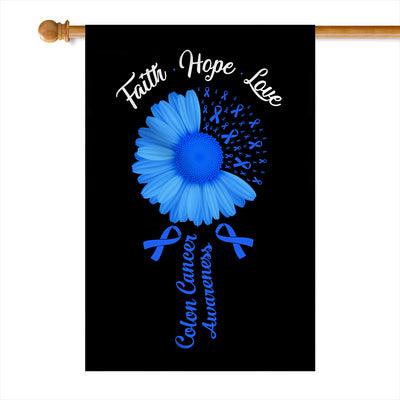 Faith Hope Love Colon Cancer Awareness Flag Daisy Flower Blue Ribbon Flag | Teecentury.com