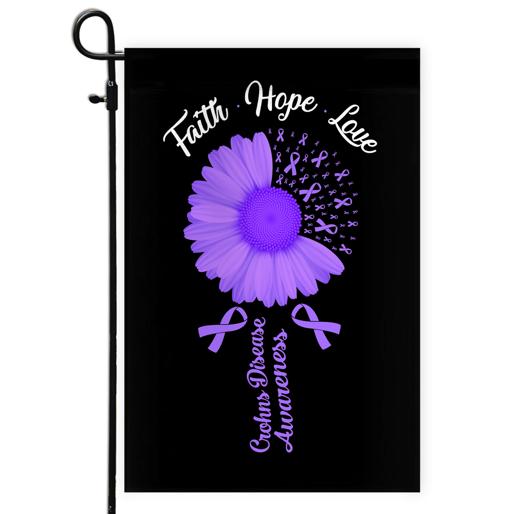 Faith Hope Love Crohns Disease Awareness Flag Daisy Flower Purple Ribbon Flag | Teecentury.com