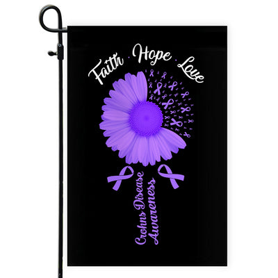 Faith Hope Love Crohns Disease Awareness Flag Daisy Flower Purple Ribbon Flag | Teecentury.com