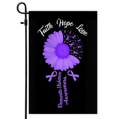 Faith Hope Love Domestic Violence Awareness Flag Daisy Flower Purple Ribbon Flag | Teecentury.com