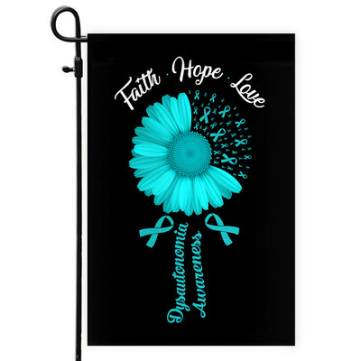 Faith Hope Love Dysautonomia Awareness Flag Daisy Flower Turquoise Ribbon Flag | Teecentury.com