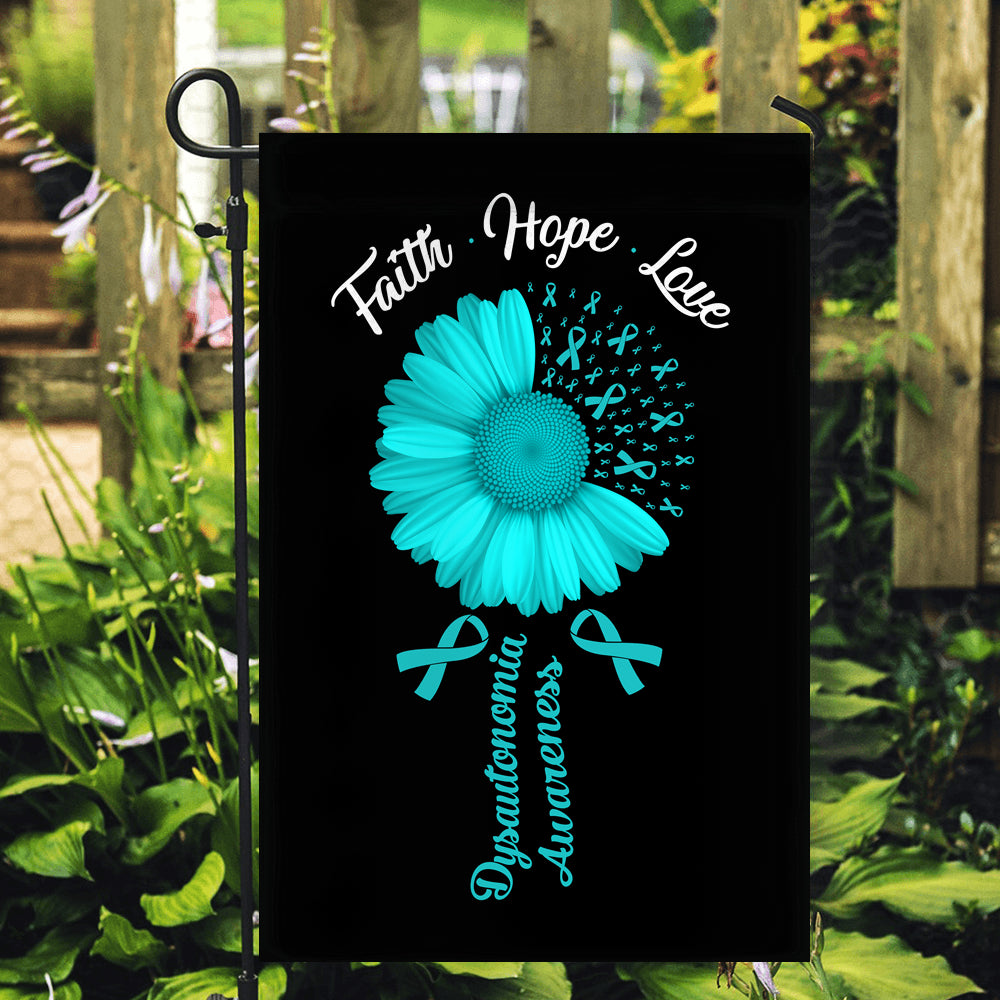 Faith Hope Love Dysautonomia Awareness Flag Daisy Flower Turquoise Ribbon Flag | Teecentury.com