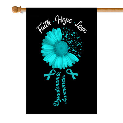 Faith Hope Love Dysautonomia Awareness Flag Daisy Flower Turquoise Ribbon Flag | Teecentury.com