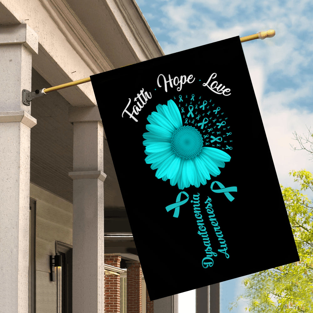 Faith Hope Love Dysautonomia Awareness Flag Daisy Flower Turquoise Ribbon Flag | Teecentury.com