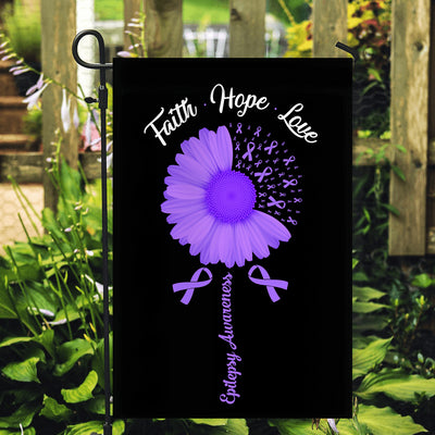 Faith Hope Love Epilepsy Awareness Flag Daisy Flower Purple Ribbon Flag | Teecentury.com