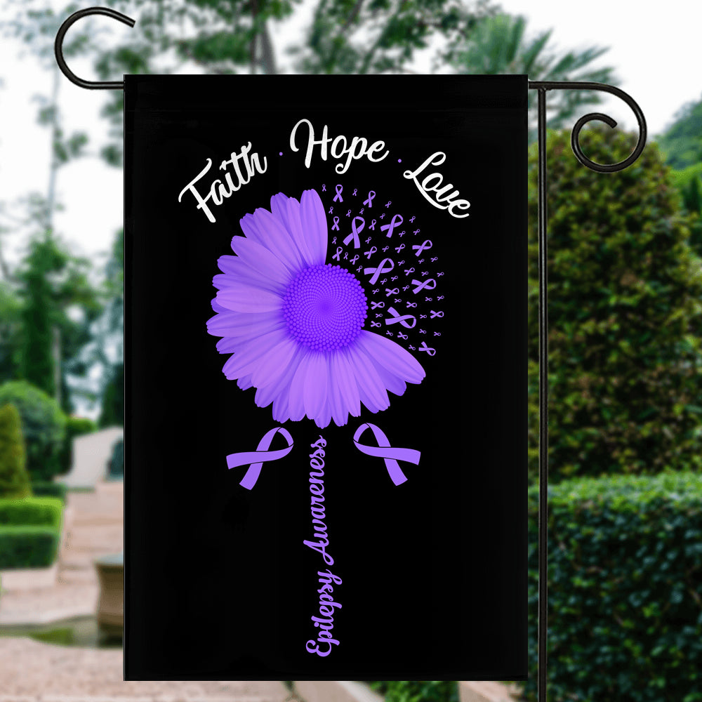 Faith Hope Love Epilepsy Awareness Flag Daisy Flower Purple Ribbon Flag | Teecentury.com