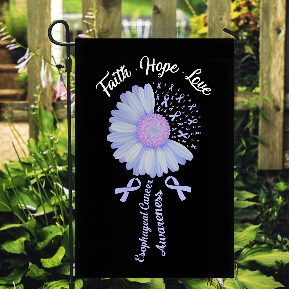 Faith Hope Love Esophageal Cancer Awareness Flag Daisy Flower Periwinkle Ribbon Flag | Teecentury.com