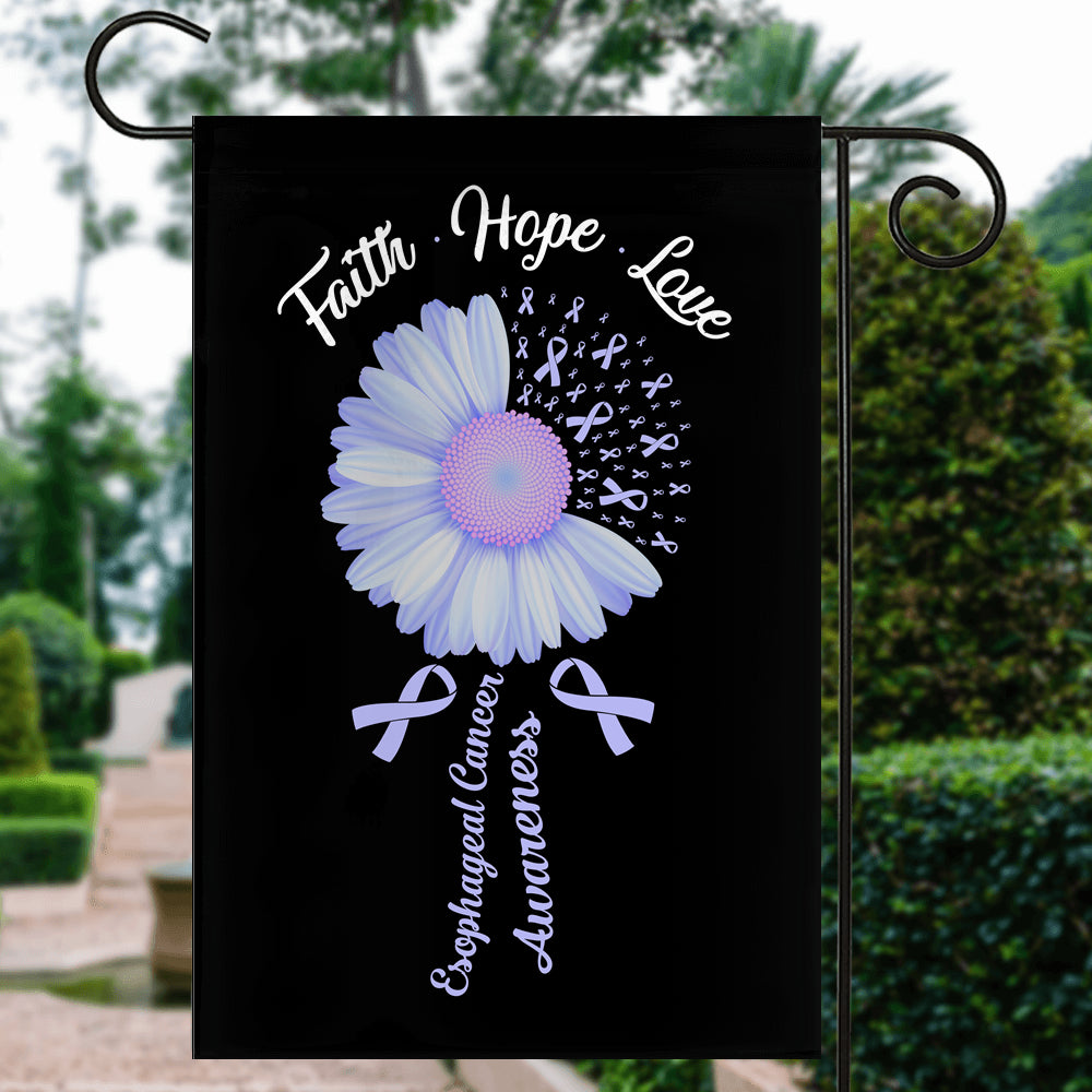 Faith Hope Love Esophageal Cancer Awareness Flag Daisy Flower Periwinkle Ribbon Flag | Teecentury.com