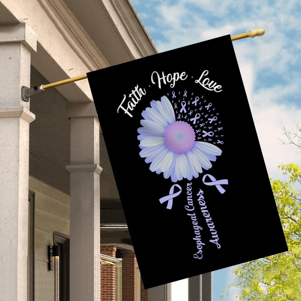 Faith Hope Love Esophageal Cancer Awareness Flag Daisy Flower Periwinkle Ribbon Flag | Teecentury.com