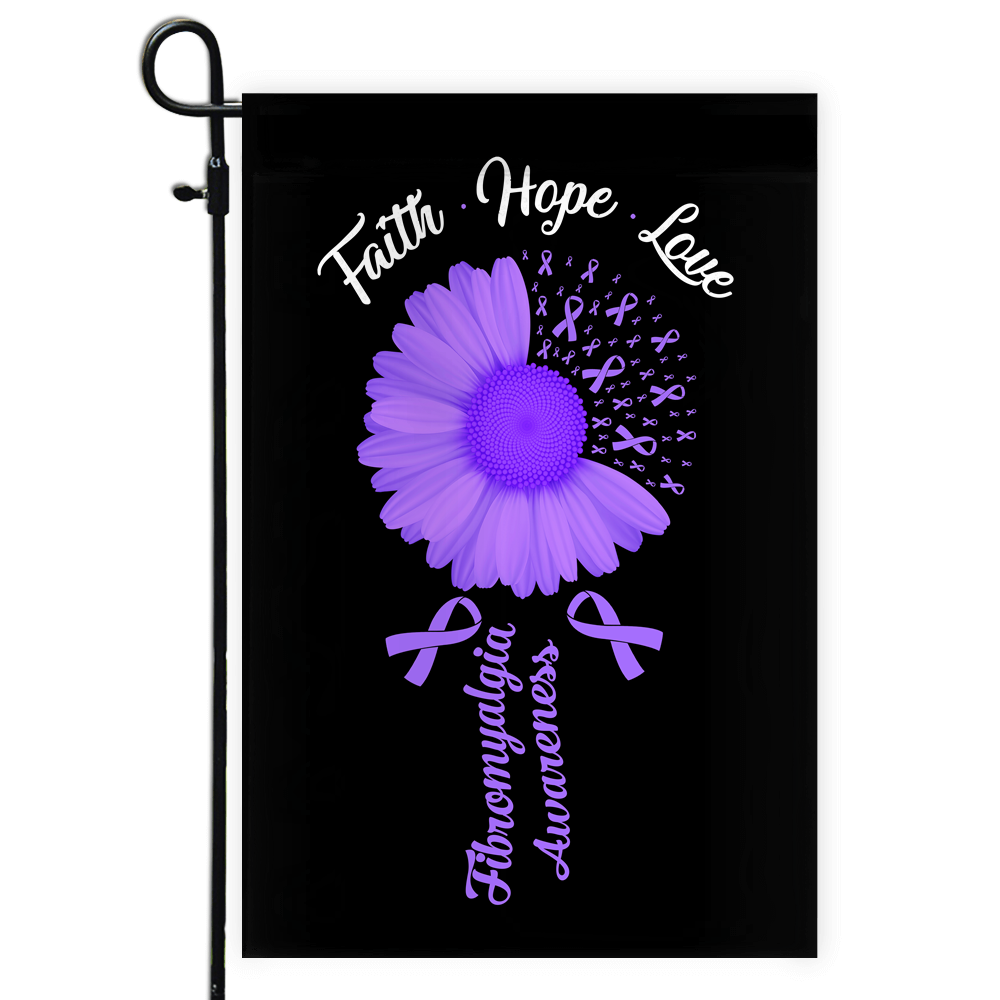Faith Hope Love Fibromyalgia Awareness Flag Daisy Flower Purple Ribbon Flag | Teecentury.com