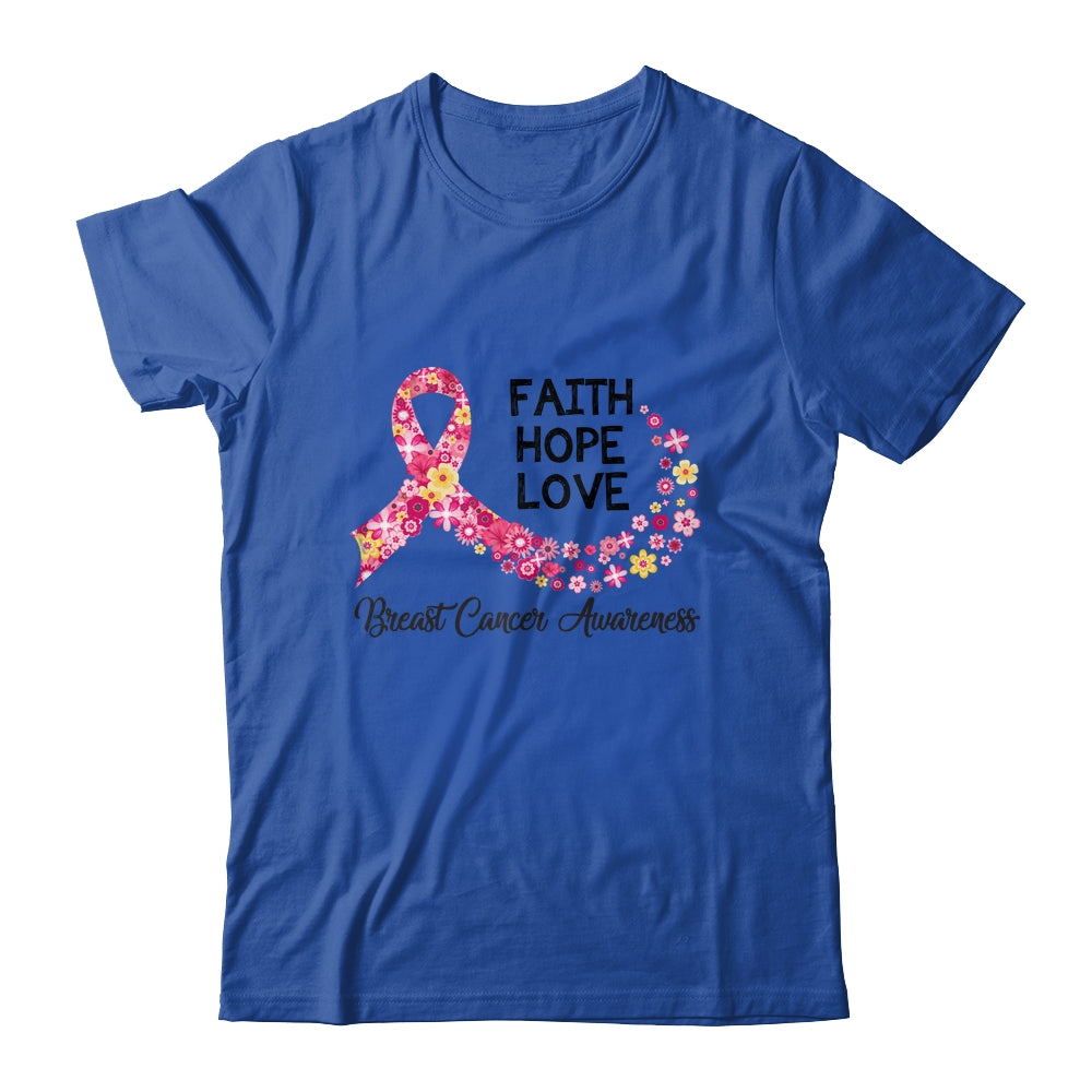 Faith Hope Love Flower Pink Ribbon Breast Cancer Awareness T-Shirt & Hoodie | Teecentury.com