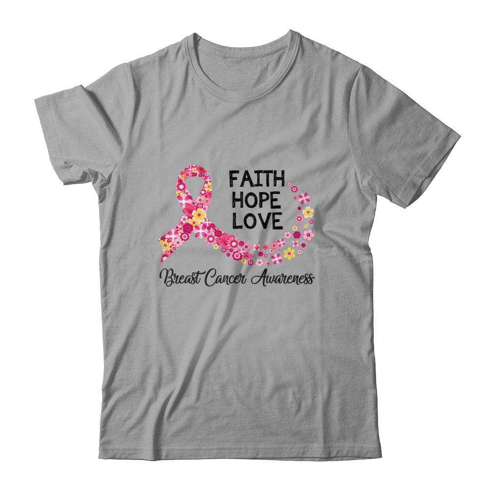 Faith Hope Love Flower Pink Ribbon Breast Cancer Awareness T-Shirt & Hoodie | Teecentury.com