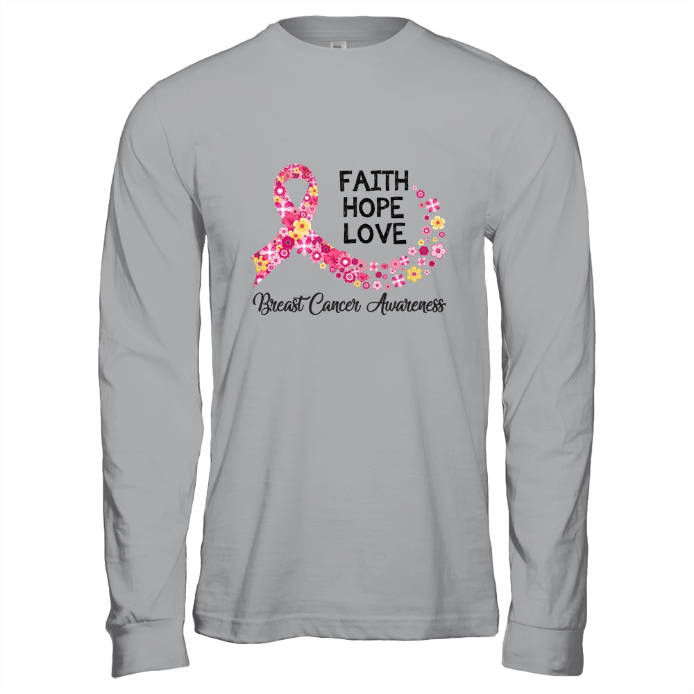 Faith Hope Love Flower Pink Ribbon Breast Cancer Awareness T-Shirt & Hoodie | Teecentury.com