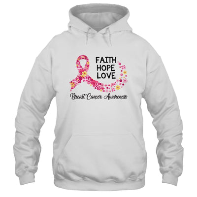 Faith Hope Love Flower Pink Ribbon Breast Cancer Awareness T-Shirt & Hoodie | Teecentury.com