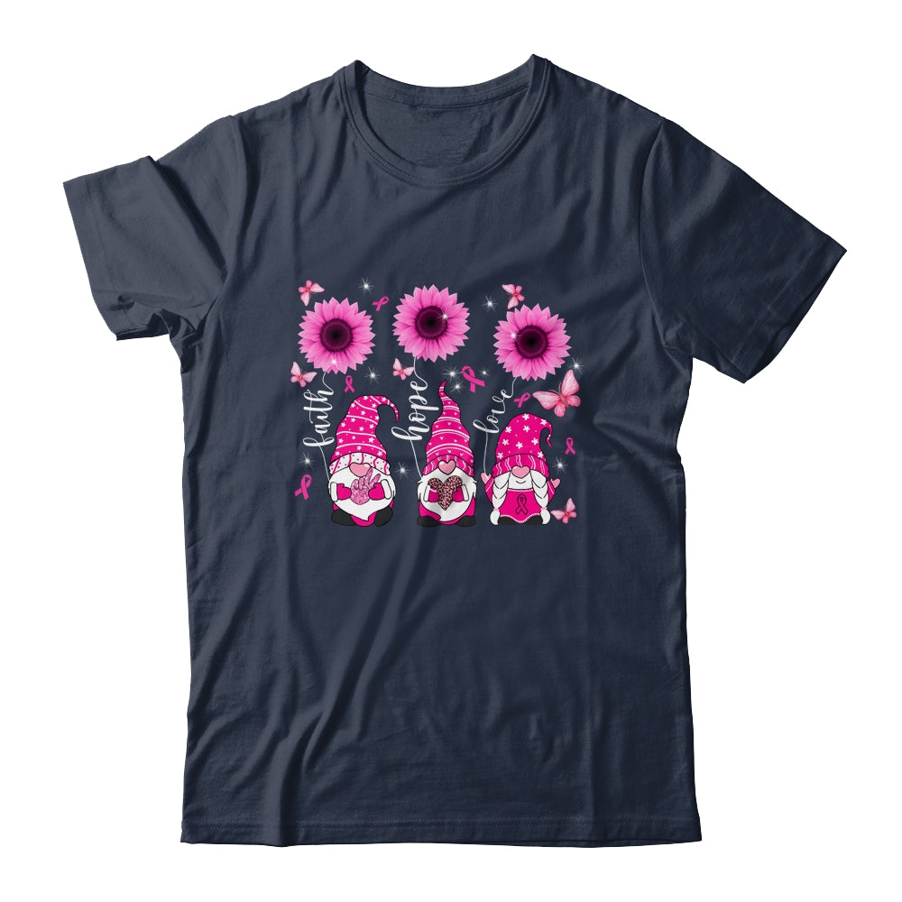 Faith Hope Love Gnome Ribbon Breast Cancer Awareness Flower T-Shirt & Hoodie | Teecentury.com