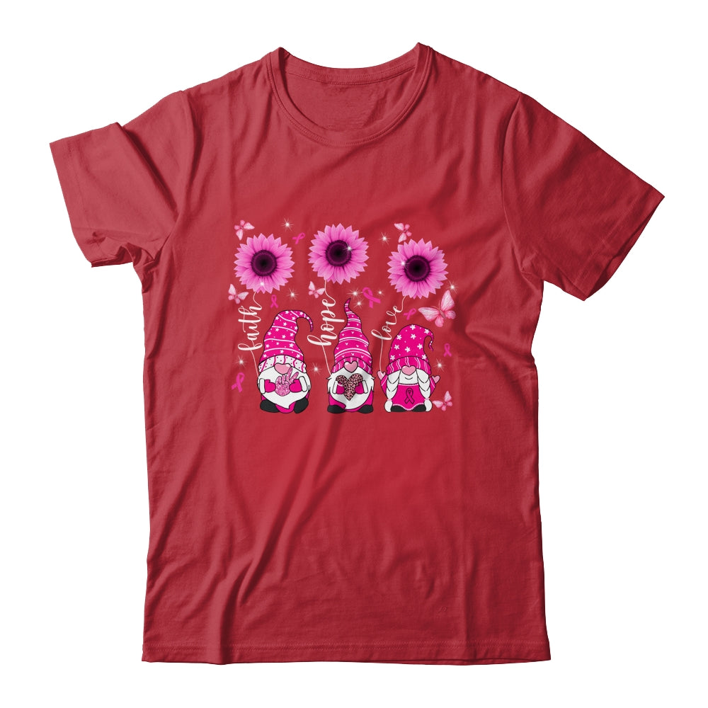 Faith Hope Love Gnome Ribbon Breast Cancer Awareness Flower T-Shirt & Hoodie | Teecentury.com