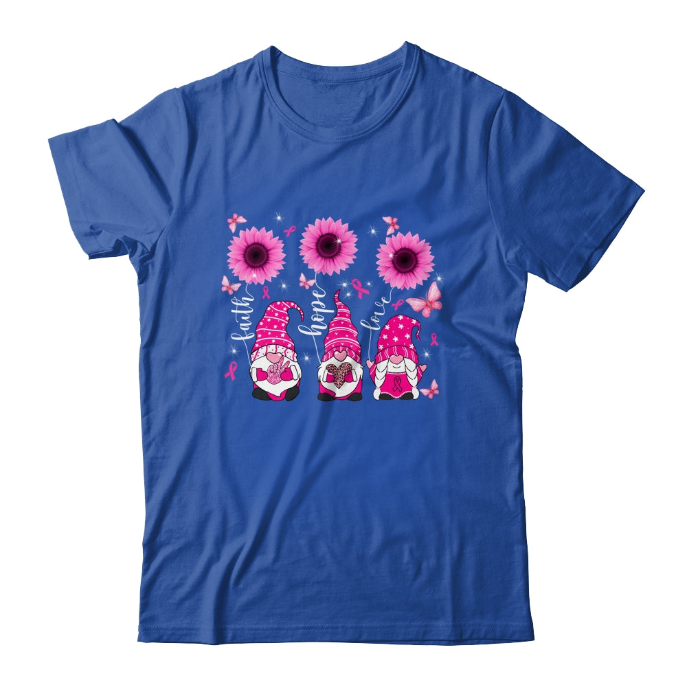 Faith Hope Love Gnome Ribbon Breast Cancer Awareness Flower T-Shirt & Hoodie | Teecentury.com