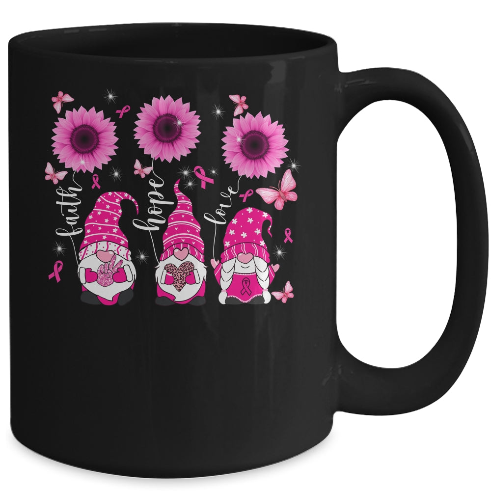 Faith Hope Love Gnome Ribbon Breast Cancer Awareness Flower Mug Coffee Mug | Teecentury.com