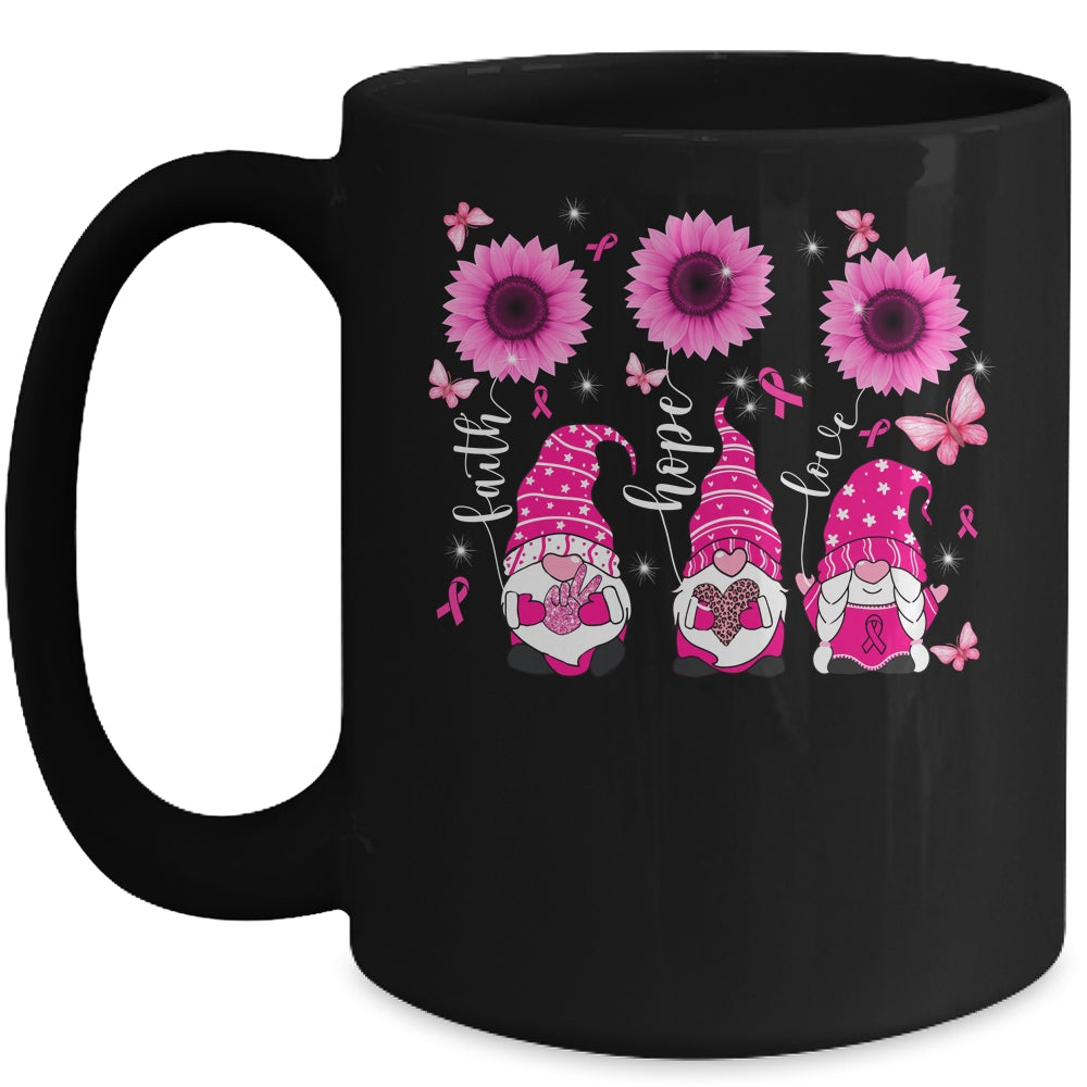 Faith Hope Love Gnome Ribbon Breast Cancer Awareness Flower Mug Coffee Mug | Teecentury.com