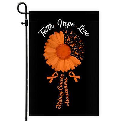 Faith Hope Love Kidney Cancer Awareness Flag Daisy Flower Orange Ribbon Flag | Teecentury.com