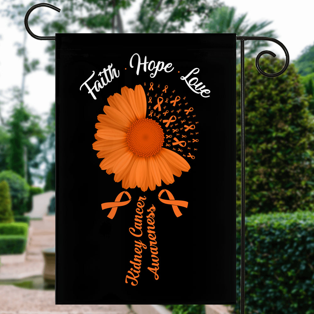 Faith Hope Love Kidney Cancer Awareness Flag Daisy Flower Orange Ribbon Flag | Teecentury.com