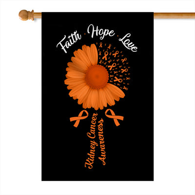 Faith Hope Love Kidney Cancer Awareness Flag Daisy Flower Orange Ribbon Flag | Teecentury.com
