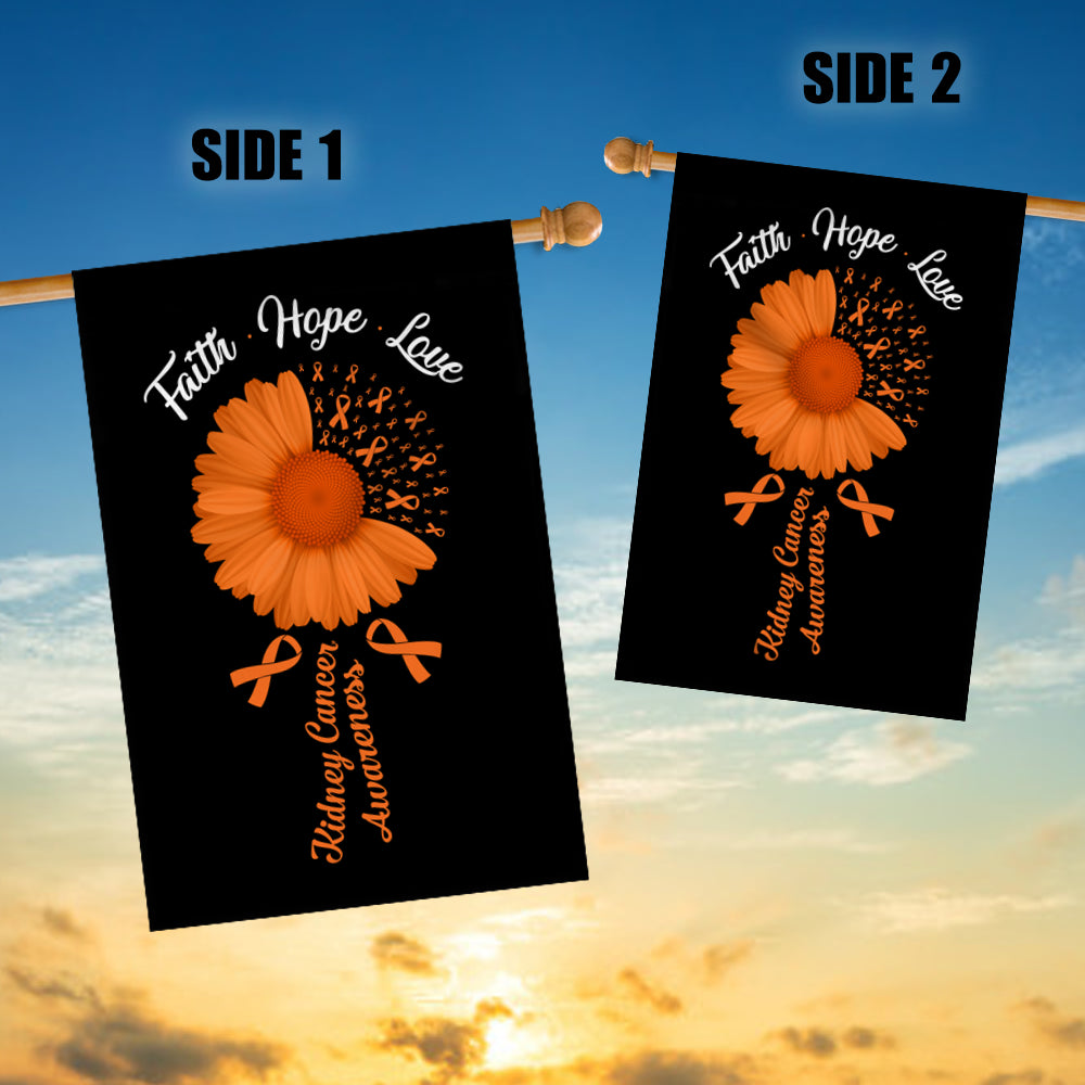 Faith Hope Love Kidney Cancer Awareness Flag Daisy Flower Orange Ribbon Flag | Teecentury.com