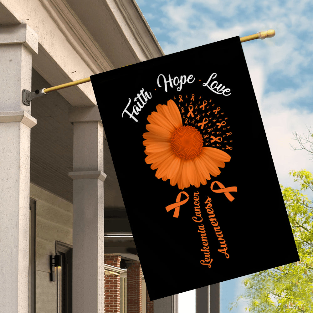 Faith Hope Love Leukemia Cancer Awareness Flag Daisy Flower Orange Ribbon Flag | Teecentury.com