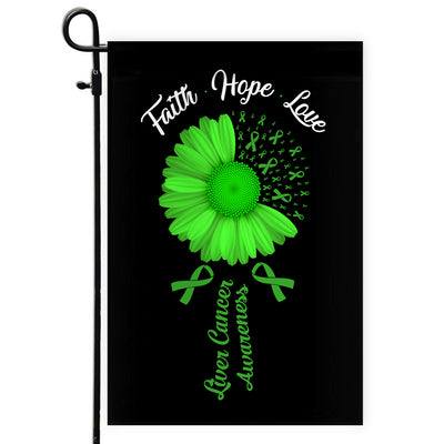 Faith Hope Love Liver Cancer Awareness Flag Daisy Flower Green Ribbon Flag | Teecentury.com