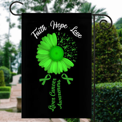 Faith Hope Love Liver Cancer Awareness Flag Daisy Flower Green Ribbon Flag | Teecentury.com