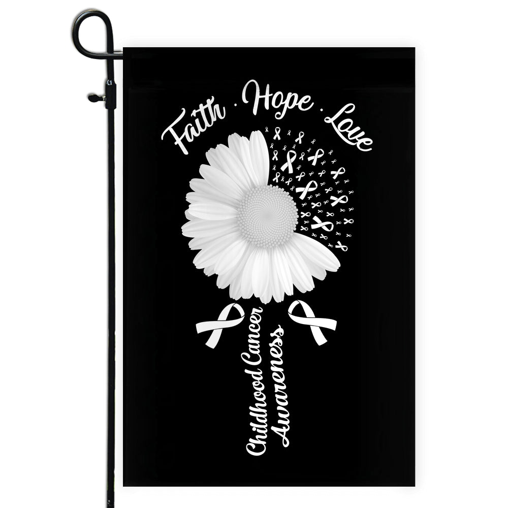 Faith Hope Love Lung Cancer Awareness Flag Daisy Flower White Ribbon Flag | Teecentury.com