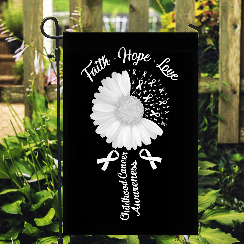 Faith Hope Love Lung Cancer Awareness Flag Daisy Flower White Ribbon Flag | Teecentury.com