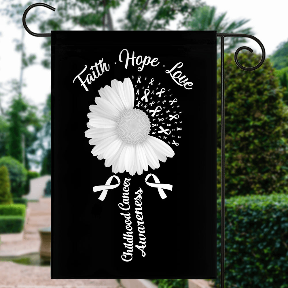 Faith Hope Love Lung Cancer Awareness Flag Daisy Flower White Ribbon Flag | Teecentury.com