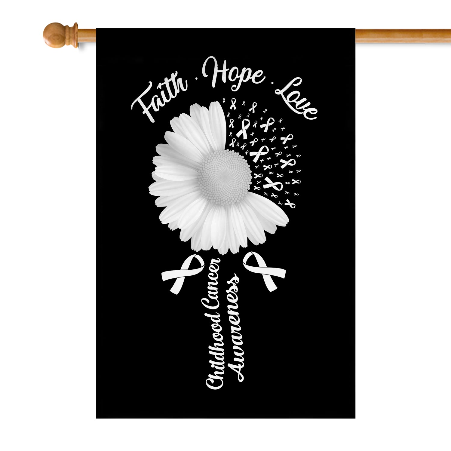 Faith Hope Love Lung Cancer Awareness Flag Daisy Flower White Ribbon Flag | Teecentury.com