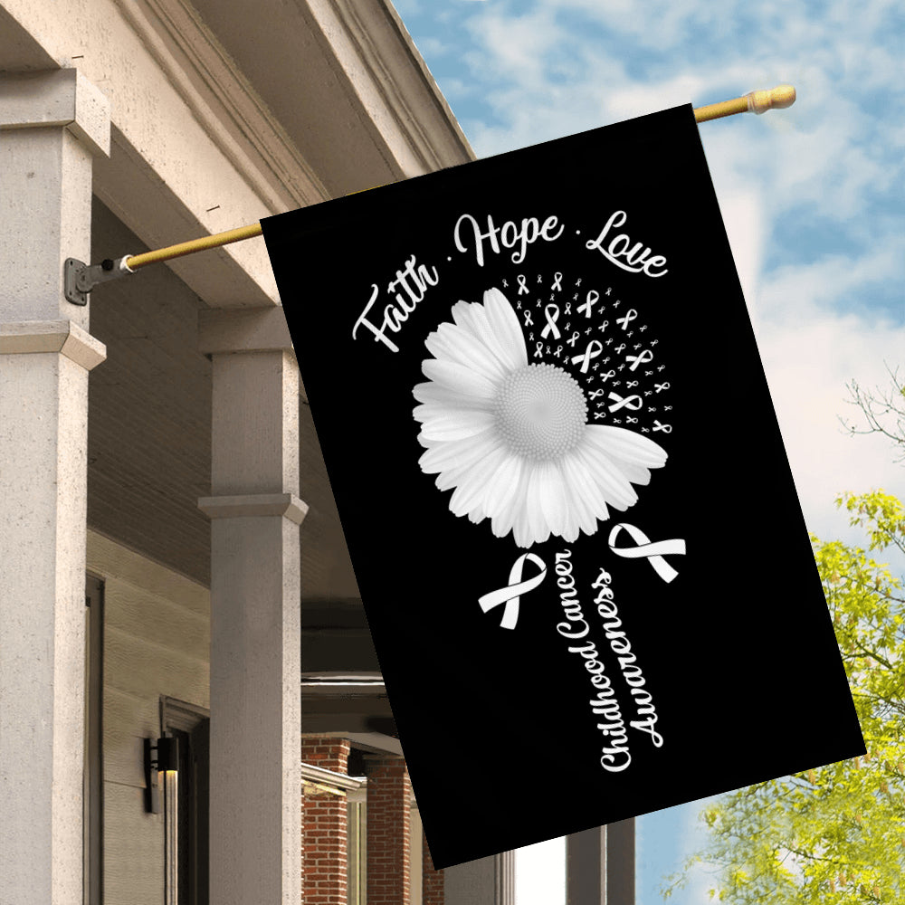 Faith Hope Love Lung Cancer Awareness Flag Daisy Flower White Ribbon Flag | Teecentury.com