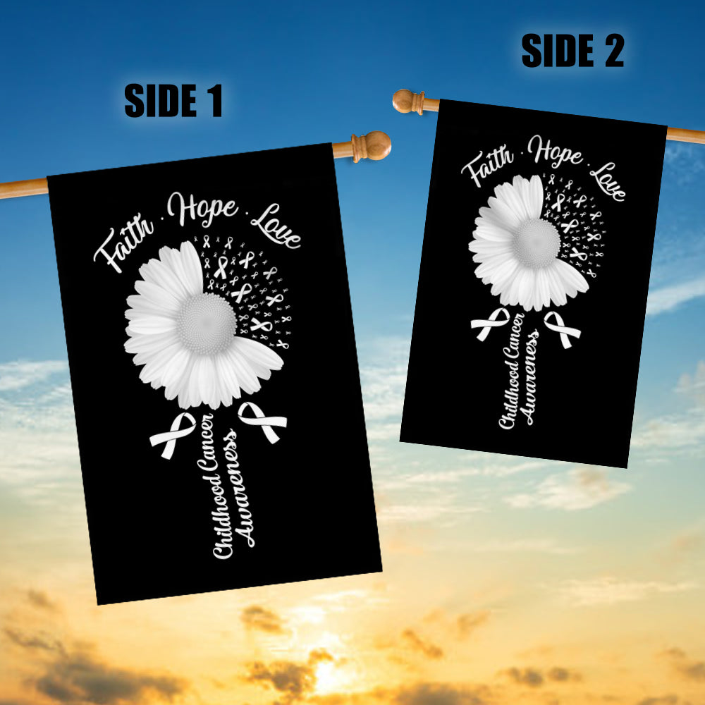 Faith Hope Love Lung Cancer Awareness Flag Daisy Flower White Ribbon Flag | Teecentury.com