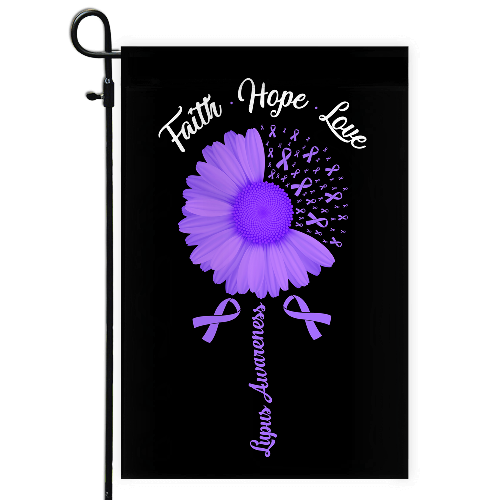 Faith Hope Love Lupus Awareness Flag Daisy Flower Purple Ribbon Flag | Teecentury.com