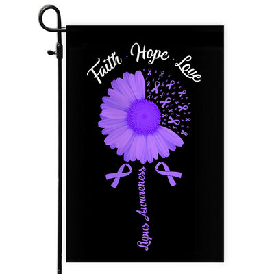 Faith Hope Love Lupus Awareness Flag Daisy Flower Purple Ribbon Flag | Teecentury.com