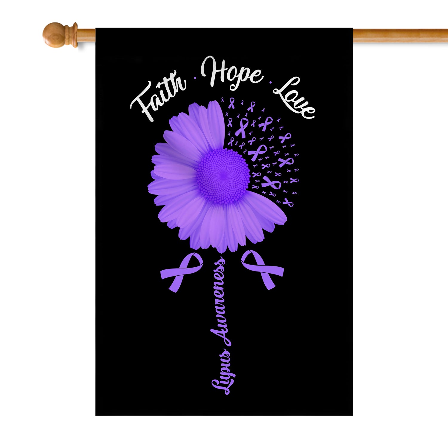 Faith Hope Love Lupus Awareness Flag Daisy Flower Purple Ribbon Flag | Teecentury.com