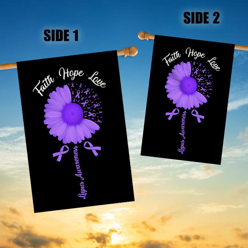 Faith Hope Love Lupus Awareness Flag Daisy Flower Purple Ribbon Flag | Teecentury.com