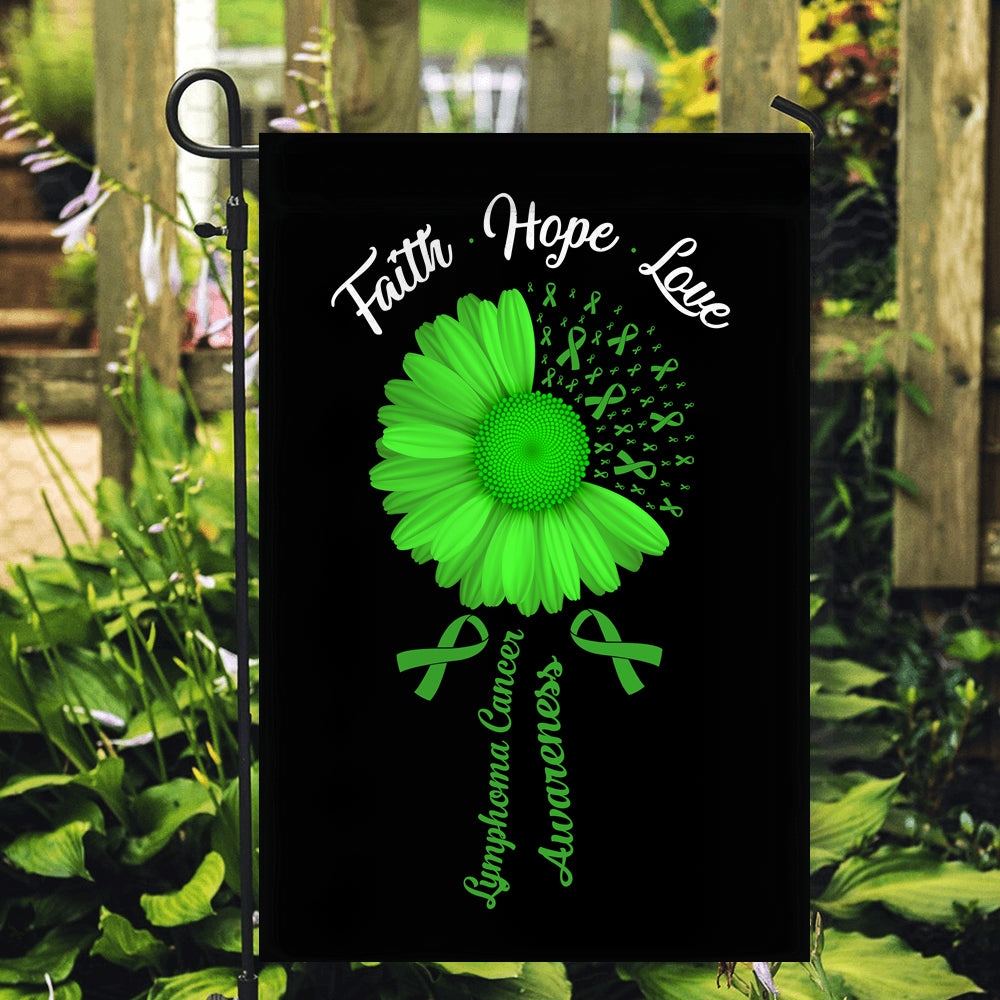 Faith Hope Love Lymphoma Cancer Awareness Flag Daisy Flower Green Ribbon Flag | Teecentury.com