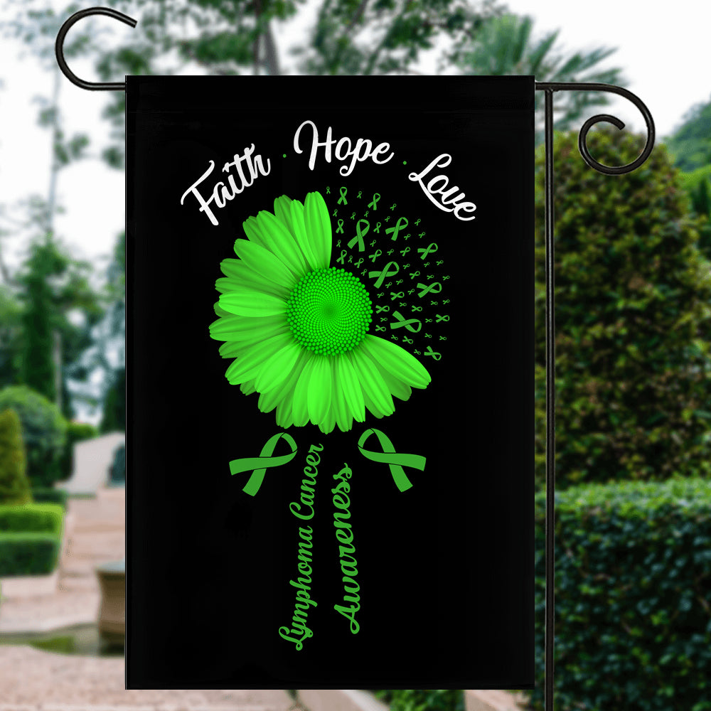 Faith Hope Love Lymphoma Cancer Awareness Flag Daisy Flower Green Ribbon Flag | Teecentury.com