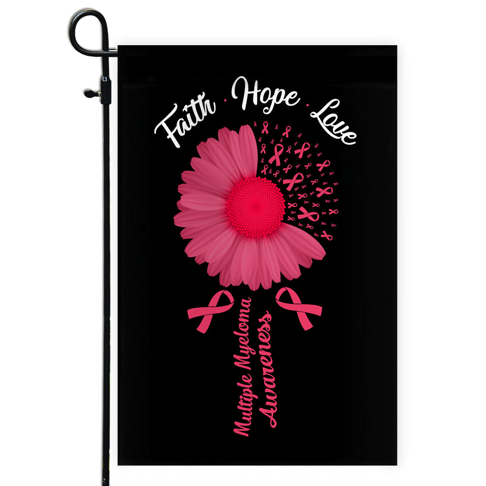 Faith Hope Love Multiple Myeloma Awareness Flag Daisy Flower Burgundy Ribbon Flag | Teecentury.com